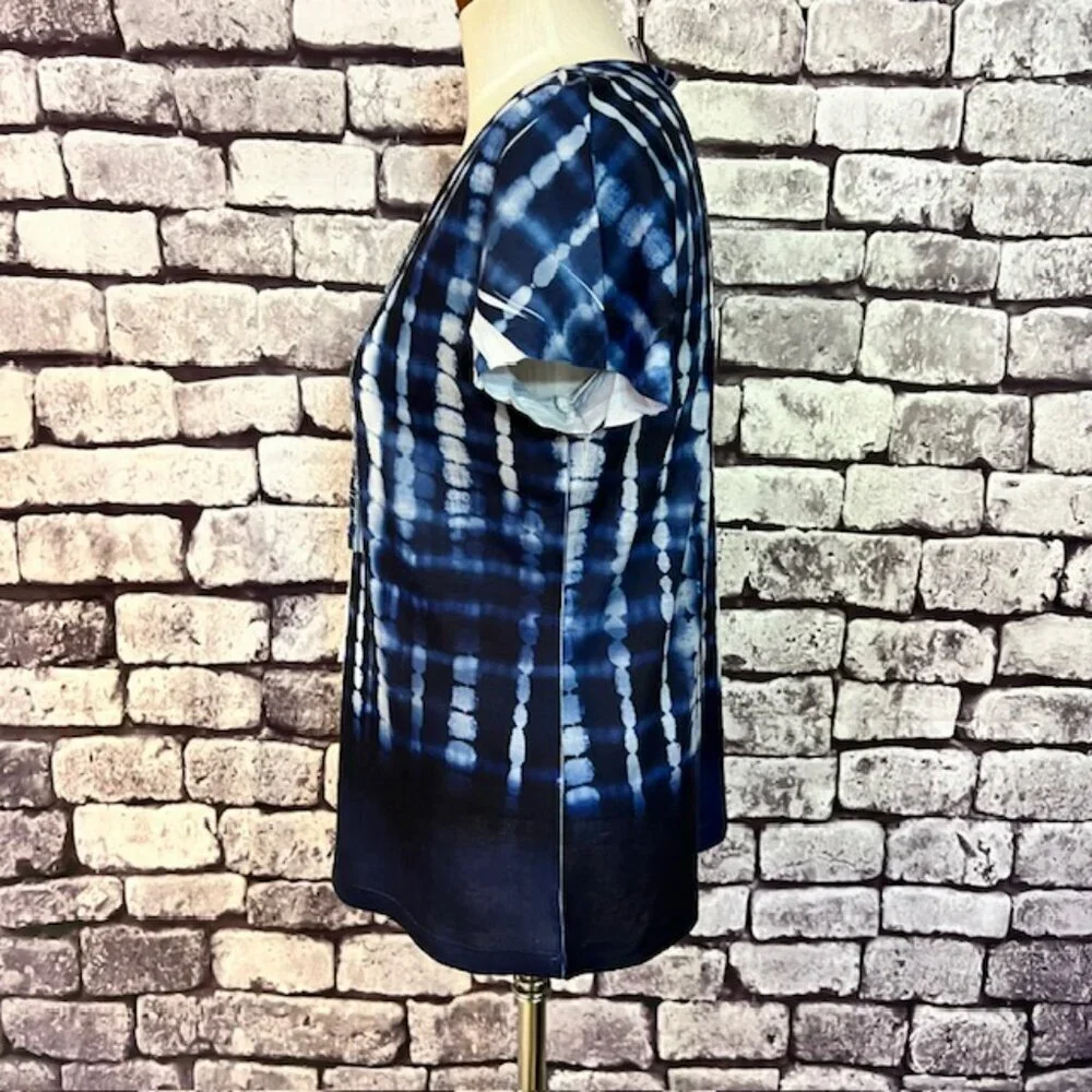 Chico's Blue & White Short Sleeve Blouse Size M